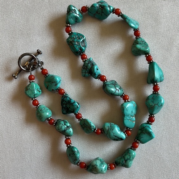 Handmade Turquoise and Coral Necklace - Picture 5 of 9
